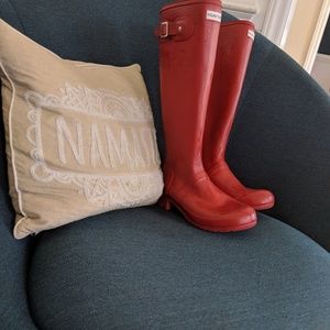 Tall red matte hunter boots